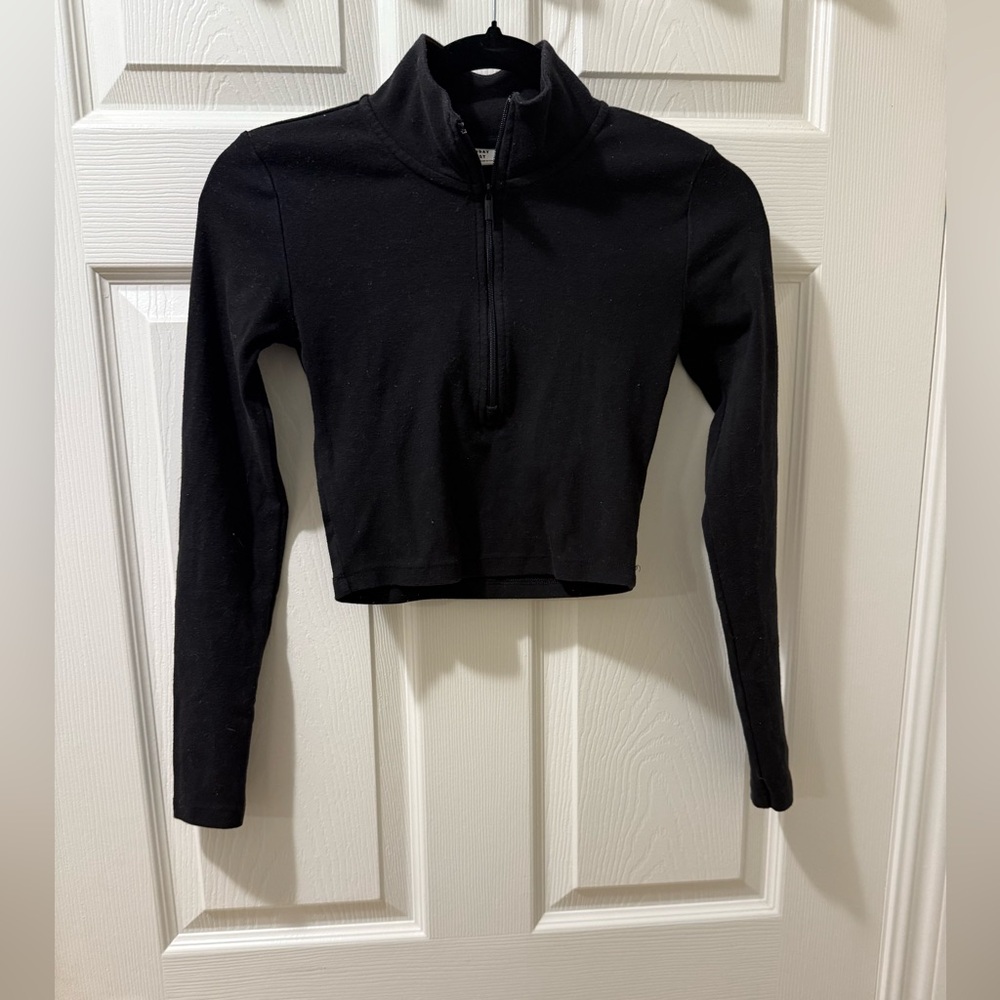 Sunday Best Black Cropped Long-Sleeve Half-Zip Top